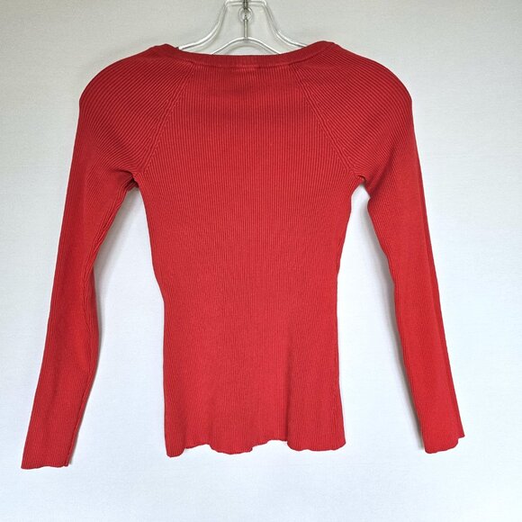 INC Red Knit Crew Neck Women's Sweater with Gold Zipper Accents, Size XS - Picture 6 of 6